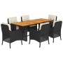 Set de comedor de jardín 7 pzas y cojines ratán sintético negro de , Conjuntos de jardín - Ref: Foro24-3211894, Precio: 744,3...
