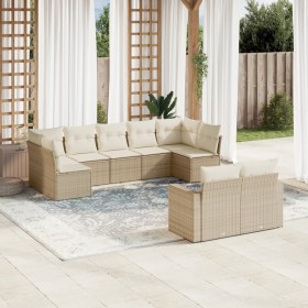 Set de sofás de jardín 9 pzas con cojines ratán sintético beige en Conjuntos de jardín | Comprar online en Foru.es