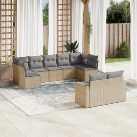 Set de sofás de jardín 9 pzas con cojines ratán sintético beige en Conjuntos de jardín | Comprar online en Foru.es