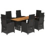 Set de comedor de jardín 7 pzas y cojines ratán sintético negro de , Conjuntos de jardín - Ref: Foro24-3212504, Precio: 871,7...