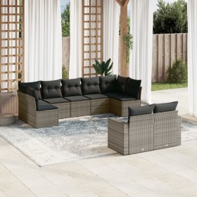 Set de muebles de jardín 9 pzas y cojines ratán sintético gris en Conjuntos de jardín | Comprar online en Foru.es