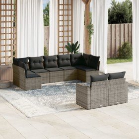 Set de muebles de jardín 9 pzas y cojines ratán sintético gris en Conjuntos de jardín | Comprar online en Foru.es