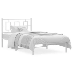 Metal bed frame with white headboard 100x200 cm by , Beds and slatted bases - Ref: Foro24-374285, Price: 73,74 €, Discount: %