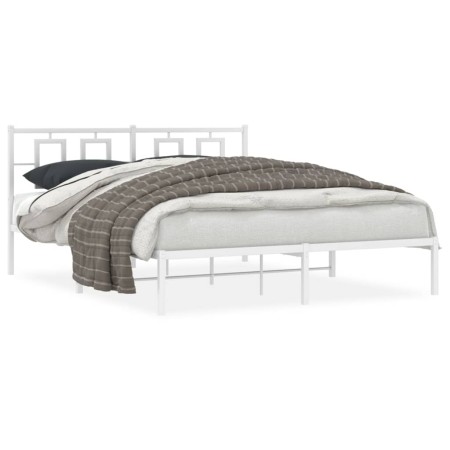 Estructura de cama con cabecero metal blanca 160x200 cm de , Camas y somieres - Ref: Foro24-374293, Precio: 107,98 €, Descuen...