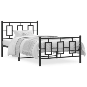 Estructura de cama con cabecero y estribo metal negro 100x190cm de , Camas y somieres - Ref: Foro24-374253, Precio: 91,26 €, ...