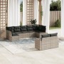 Set muebles jardín 9 pzas y cojines ratán sintético gris claro en Conjuntos de jardín | Comprar online en Foru.es
