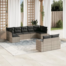 Set muebles jardín 9 pzas y cojines ratán sintético gris claro en Conjuntos de jardín | Comprar online en Foru.es