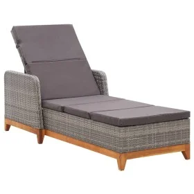 Tumbona de ratán sintético y madera maciza de acacia gris de vidaXL, Tumbonas - Ref: Foro24-46013, Precio: 210,62 €, Descuent...