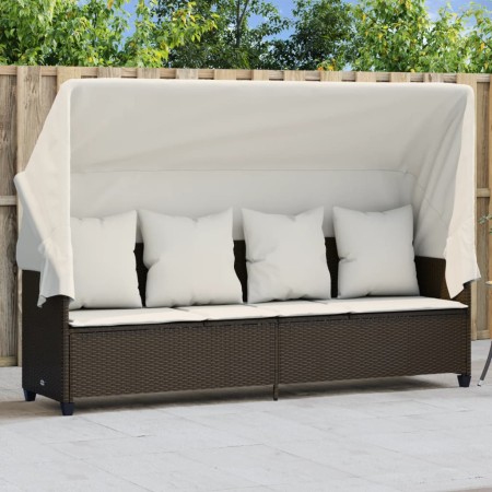 Tumbona con capota y cojines ratán sintético marrón de , Tumbonas - Ref: Foro24-368354, Precio: 268,77 €, Descuento: %