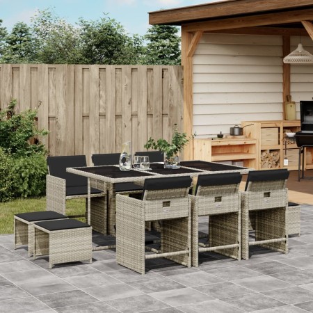 Set de comedor de jardín 11 pzas y cojines ratán sintético gris de , Conjuntos de jardín - Ref: Foro24-3211151, Precio: 536,3...