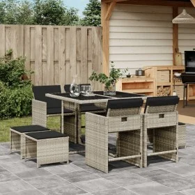 Set comedor de jardín 9 pzas cojines ratán sintético gris claro de , Conjuntos de jardín - Ref: Foro24-3211139, Precio: 435,8...