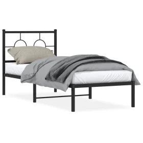 Estructura de cama con cabecero metal negro 75x190 cm de , Camas y somieres - Ref: Foro24-376216, Precio: 61,99 €, Descuento: %