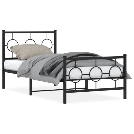Estructura de cama con cabecero y estribo metal negro 90x200 cm de , Camas y somieres - Ref: Foro24-376237, Precio: 78,58 €, ...
