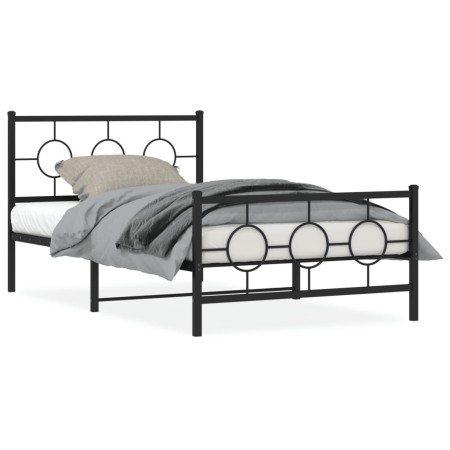 Estructura de cama con cabecero y estribo metal negro 107x203cm de , Camas y somieres - Ref: Foro24-376240, Precio: 88,37 €, ...