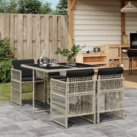 Set comedor de jardín 5 pzas cojines ratán sintético gris claro de , Conjuntos de jardín - Ref: Foro24-3210899, Precio: 272,0...