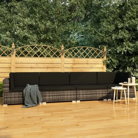Set de sofás de jardín con cojines 4 pzas ratán sintético gris de vidaXL, Conjuntos de jardín - Ref: Foro24-47270, Precio: 30...