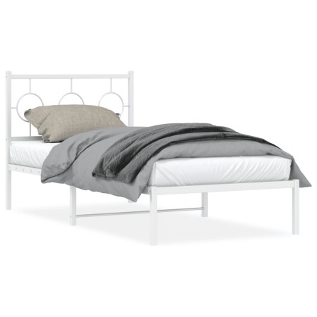 Estructura de cama de metal con cabecero blanco 90x200 cm de , Camas y somieres - Ref: Foro24-376268, Precio: 73,35 €, Descue...