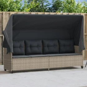 Sun lounger with hood and light gray synthetic rattan cushions by , Loungers - Ref: Foro24-368340, Price: 254,35 €, Discount: %