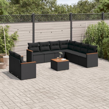 Set de sofás de jardín 10 pzas cojines ratán sintético negro de , Conjuntos de jardín - Ref: Foro24-3258506, Precio: 703,81 €...