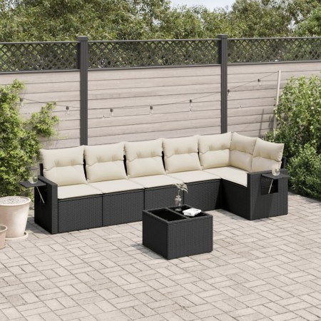 Set de comedor de jardín 7 pzas y cojines ratán sintético negro de , Conjuntos de jardín - Ref: Foro24-3252533, Precio: 435,1...