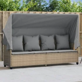 Sun lounger with hood and beige synthetic rattan cushions by , Loungers - Ref: Foro24-368356, Price: 264,41 €, Discount: %
