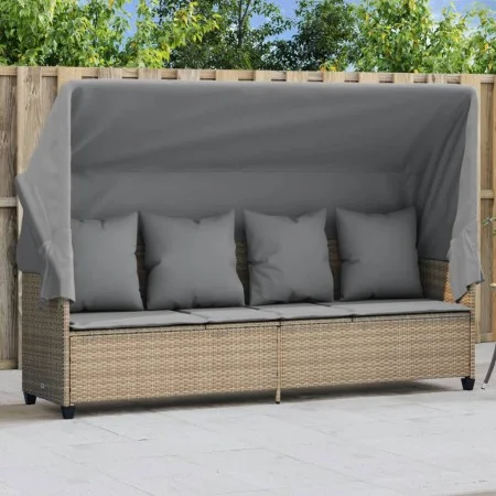 Tumbona con capota y cojines ratán sintético beige de , Tumbonas - Ref: Foro24-368356, Precio: 264,41 €, Descuento: %