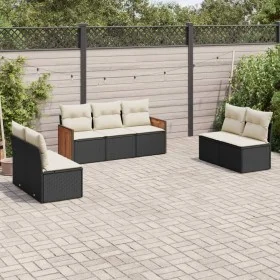 Set de comedor de jardín 7 pzas y cojines ratán sintético negro de , Conjuntos de jardín - Ref: Foro24-3259956, Precio: 413,6...
