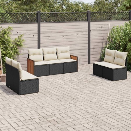 Set de comedor de jardín 7 pzas y cojines ratán sintético negro de , Conjuntos de jardín - Ref: Foro24-3259956, Precio: 406,4...