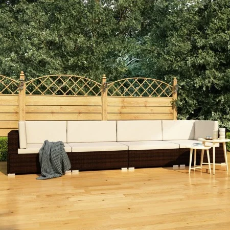 Set sofás de jardín 4 piezas y cojines ratán sintético marrón de vidaXL, Conjuntos de jardín - Ref: Foro24-47269, Precio: 342...