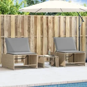 Tumbonas con mesita 2 unidades ratán sintético beige de , Tumbonas - Ref: Foro24-368425, Precio: 182,96 €, Descuento: %