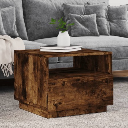 Mesa de centro con luces LED roble ahumado 50x49x40 cm de , Mesas de centro - Ref: Foro24-839830, Precio: 53,43 €, Descuento: %