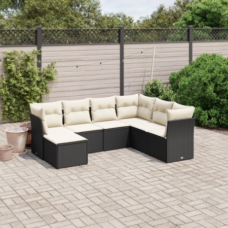 Set de comedor de jardín 7 pzas y cojines ratán sintético negro de , Conjuntos de jardín - Ref: Foro24-3263212, Precio: 387,4...