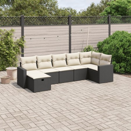 Set de comedor de jardín 7 pzas y cojines ratán sintético negro de , Conjuntos de jardín - Ref: Foro24-3263502, Precio: 393,0...