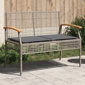 Banco de jardín con cojín ratán sintético gris y madera acacia de , Bancos de jardín - Ref: Foro24-366256, Precio: 105,19 €, ...