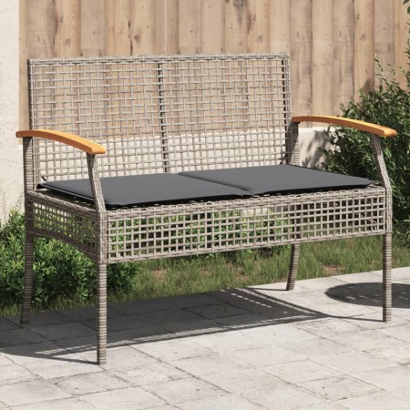 Banco de jardín con cojín ratán sintético gris y madera acacia de , Bancos de jardín - Ref: Foro24-366256, Precio: 91,81 €, D...