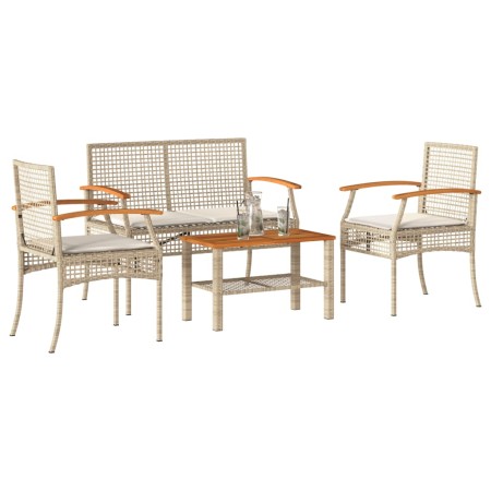 Set muebles de jardín 4 piezas y cojines ratán sintético beige de , Conjuntos de jardín - Ref: Foro24-366268, Precio: 196,59 ...