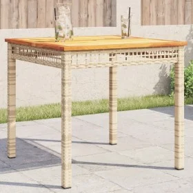 Garden table synthetic rattan beige acacia wood 80x80x75 cm by , Garden tables - Ref: Foro24-366275, Price: 120,93 €, Discoun...