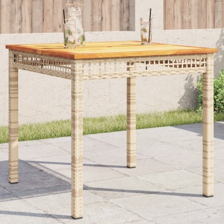 Mesa de jardín ratán sintético madera acacia beige 80x80x75 cm de , Mesas de jardín - Ref: Foro24-366275, Precio: 116,15 €, D...