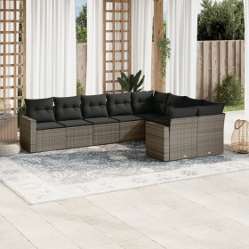 Set de muebles de jardín 9 pzas y cojines ratán sintético gris en Conjuntos de jardín | Comprar online en Foru.es