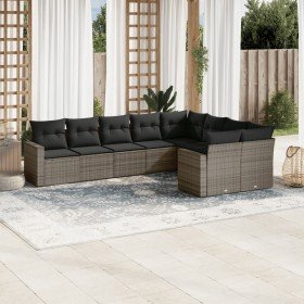 Set de muebles de jardín 9 pzas y cojines ratán sintético gris en Conjuntos de jardín | Comprar online en Foru.es