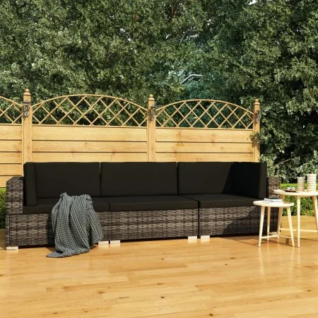 Set de sofás de jardín con cojines 3 pzas ratán sintético gris de vidaXL, Conjuntos de jardín - Ref: Foro24-47266, Precio: 30...