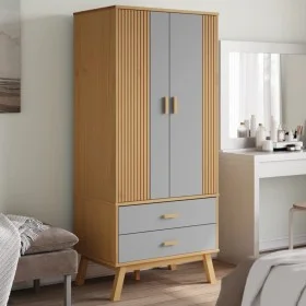 Armario OLDEN madera maciza pino gris y marrón 76,5x53x172 cm de , Armarios roperos - Ref: Foro24-358595, Precio: 245,25 €, D...