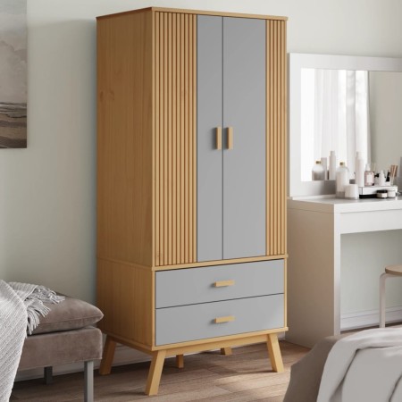 Armario OLDEN madera maciza pino gris y marrón 76,5x53x172 cm de , Armarios roperos - Ref: Foro24-358595, Precio: 249,44 €, D...