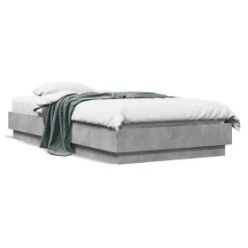Concrete gray engineered wood bed frame 90x190 cm by , Beds and slatted bases - Ref: Foro24-839633, Price: 84,07 €, Discount: %