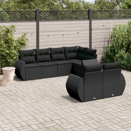 Set de comedor de jardín 7 pzas y cojines ratán sintético negro de , Conjuntos de jardín - Ref: Foro24-3253942, Precio: 527,0...