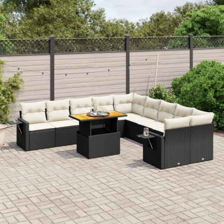 Set de sofás de jardín 11 pzas y cojines ratán sintético negro de , Conjuntos de jardín - Ref: Foro24-3271945, Precio: 649,47...