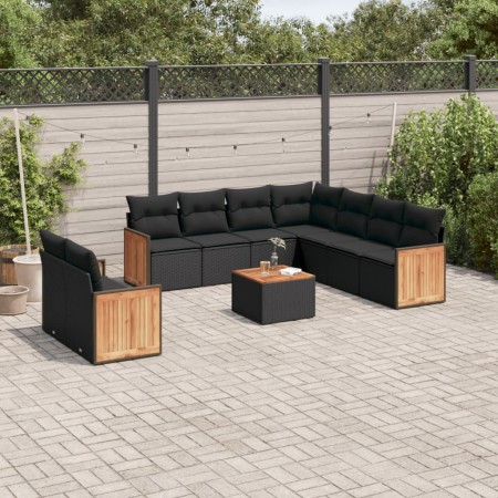 Set de sofás de jardín 10 pzas cojines ratán sintético negro de , Conjuntos de jardín - Ref: Foro24-3227784, Precio: 630,54 €...