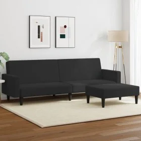 Sofá cama de 2 plazas con taburete terciopelo negro de , Sofás - Ref: Foro24-3216239, Precio: 338,10 €, Descuento: %