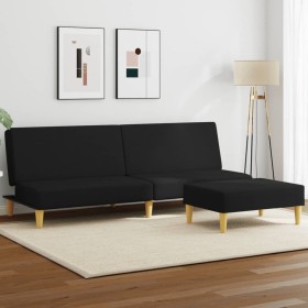 Sofá cama de 2 plazas con taburete tela negro de , Sofás - Ref: Foro24-3216226, Precio: 289,42 €, Descuento: %