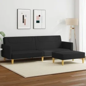 Sofá cama de 2 plazas con taburete tela negro de , Sofás - Ref: Foro24-3216245, Precio: 332,86 €, Descuento: %